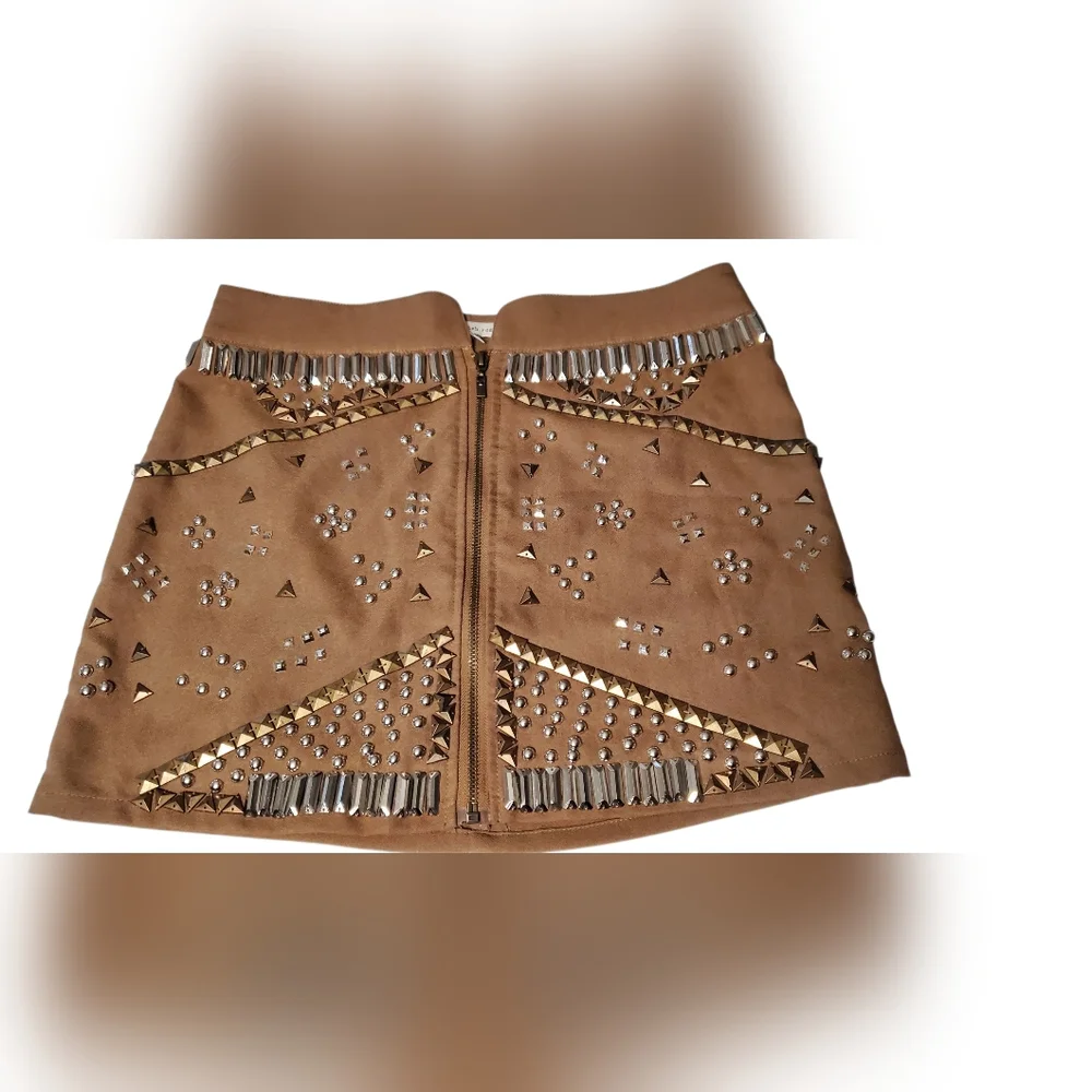 English Rose Tan Studded Mini Skirt Size:L